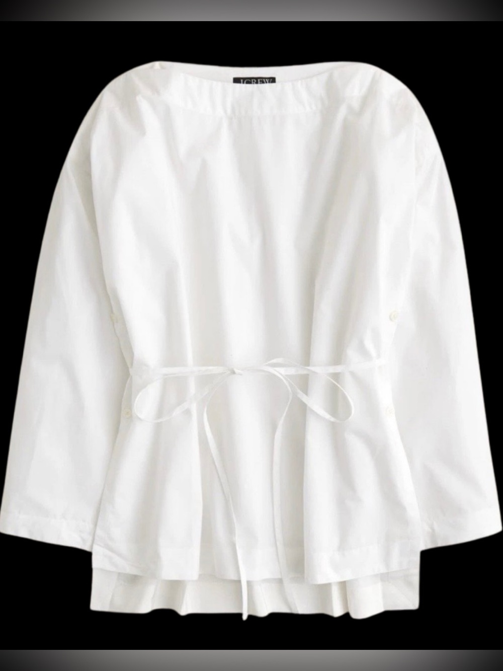 J. Crew White Ciel Cotton Poplin Top Tie Waist Boatneck SZ Small Minimalist NWT